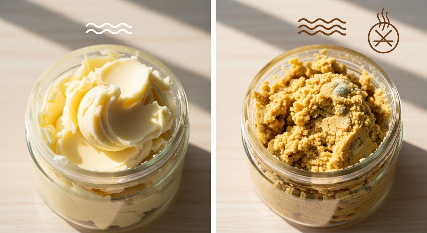 Fresh vs expired shea butter color and texture comparison